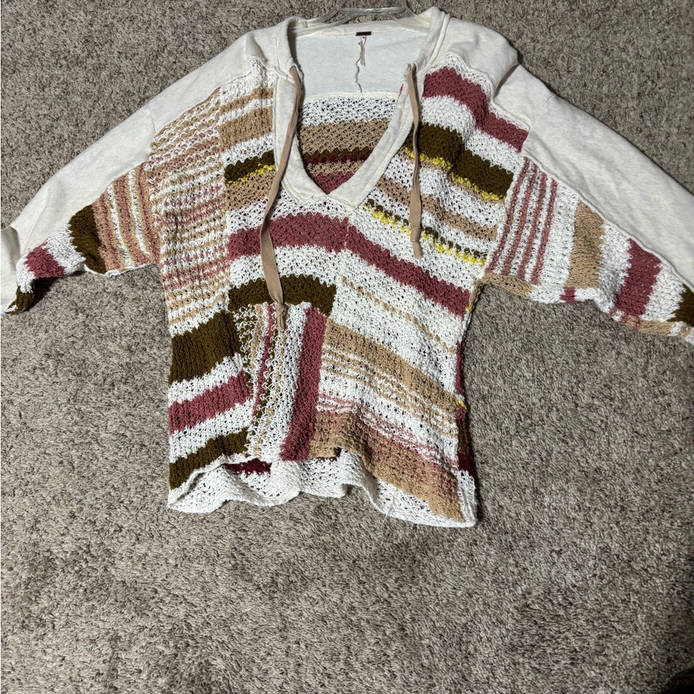 Free People Loose-Knit Pullover Striped Sweater
